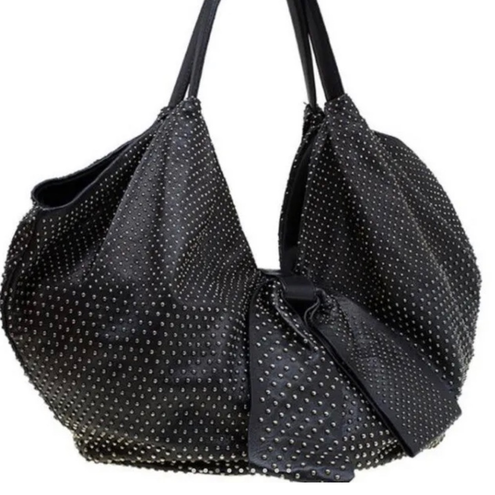 VALENTINO RARE STUDDED 360 Bow Hobo Black Bag Nappa Leather RARE 💯 authentic